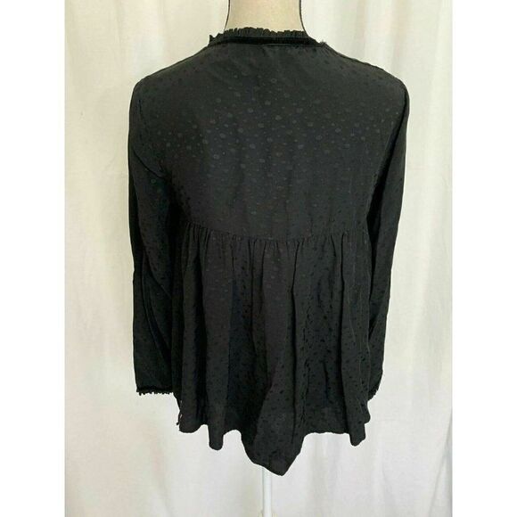 Zara Womens Solid Black Polka Dot Long Sleeve Oversized Top Blouse Xs - Picture 5 of 7
